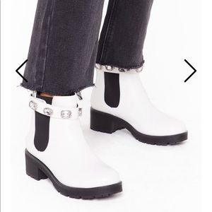 NastyGal white jeweled boots